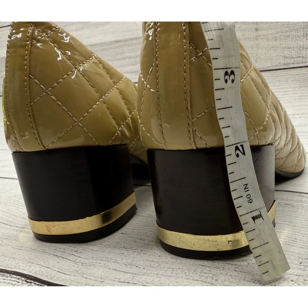 Tory‎ Burch Quilted Patent Leather Ballet Flats Beige Size 7.5